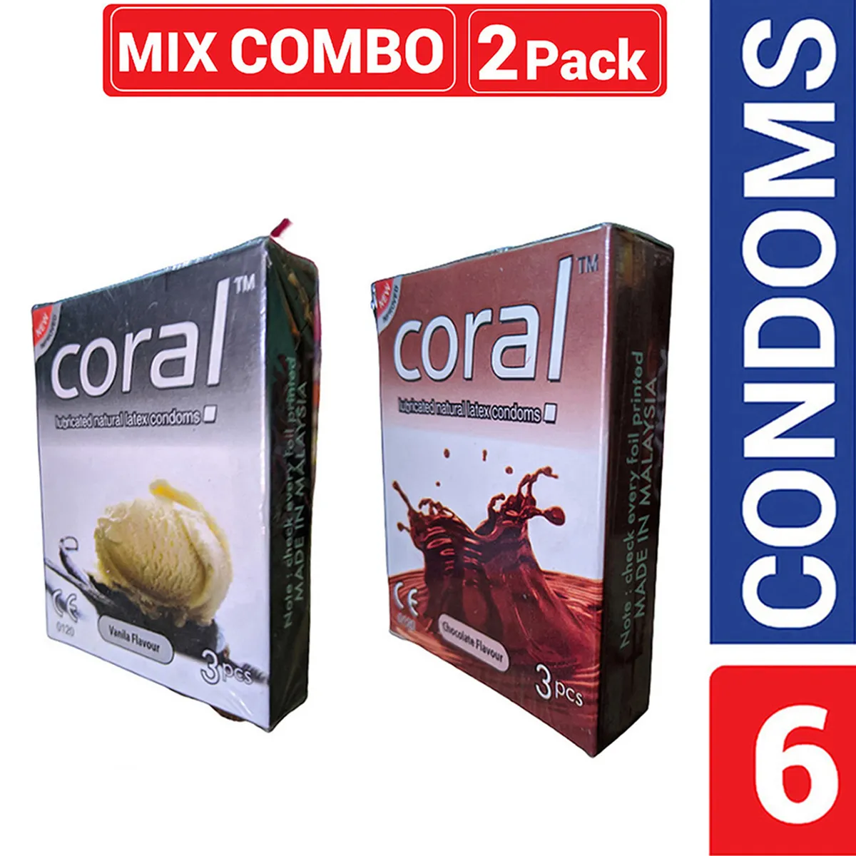 Coral Mix Flavour Condoms (Vanilla & Chocolate) Coral Mix Flavour Condoms (Vanilla & Chocolate) - 6 Pcs Combo - Image 1