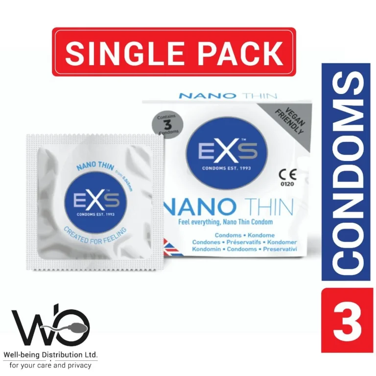 EXS Nano Thin Condoms (UK) - The World's Thinnest Feel, 3 Pcs Pack for Bangladeshi Couples Upgrade your intimacy with the EXS Nano Thin Condoms, known globally for providing a 'barely-there' sensation. Made with premium, smooth natural latex, the Nano Thin variant is amongst the thinnest quality latex condoms in the world, engineered to maximize sensitivity without compromising safety. For Great SEX Use EXS! This listing offers a variety of premium options in a convenient 3-piece single pack, allowing you to Choose Before Order based on your desired experience Nano Thin (Ultimate Feel) Ultra-thin design ensures a natural, skin-on-skin feeling, with virtually no latex odor. Ribbed For enhanced friction and maximized pleasure for both partners. Delay Contains a special lubricant to help prolong performance and maximize mutual satisfaction. Glow Adds a fun, unique element to your special moments. Cola A pleasant, flavorful option perfect for oral intimacy. Snug A slightly narrower Comfy Fit for those who prefer a more secure feel. Trusted Quality & Safety Every EXS condom is proudly Made in the UK and adheres to strict quality standards. They are electronically tested for holes and burst pressure tested for strength, ensuring reliable protection against unintended pregnancy and STIs—a critical need for sexual wellness in Bangladesh. EXS condoms are also Vegan and Cruelty-Free. Get the best of both worlds—passion and safety—with EXS. Order your preferred 3-piece pack today for discreet delivery across Dhaka and all of Bangladesh.
