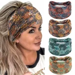 Boho Headband Mandala Flower Hair Band Stretch Sweat-wicking Bandeau for Women with Wide Brim - Image 2