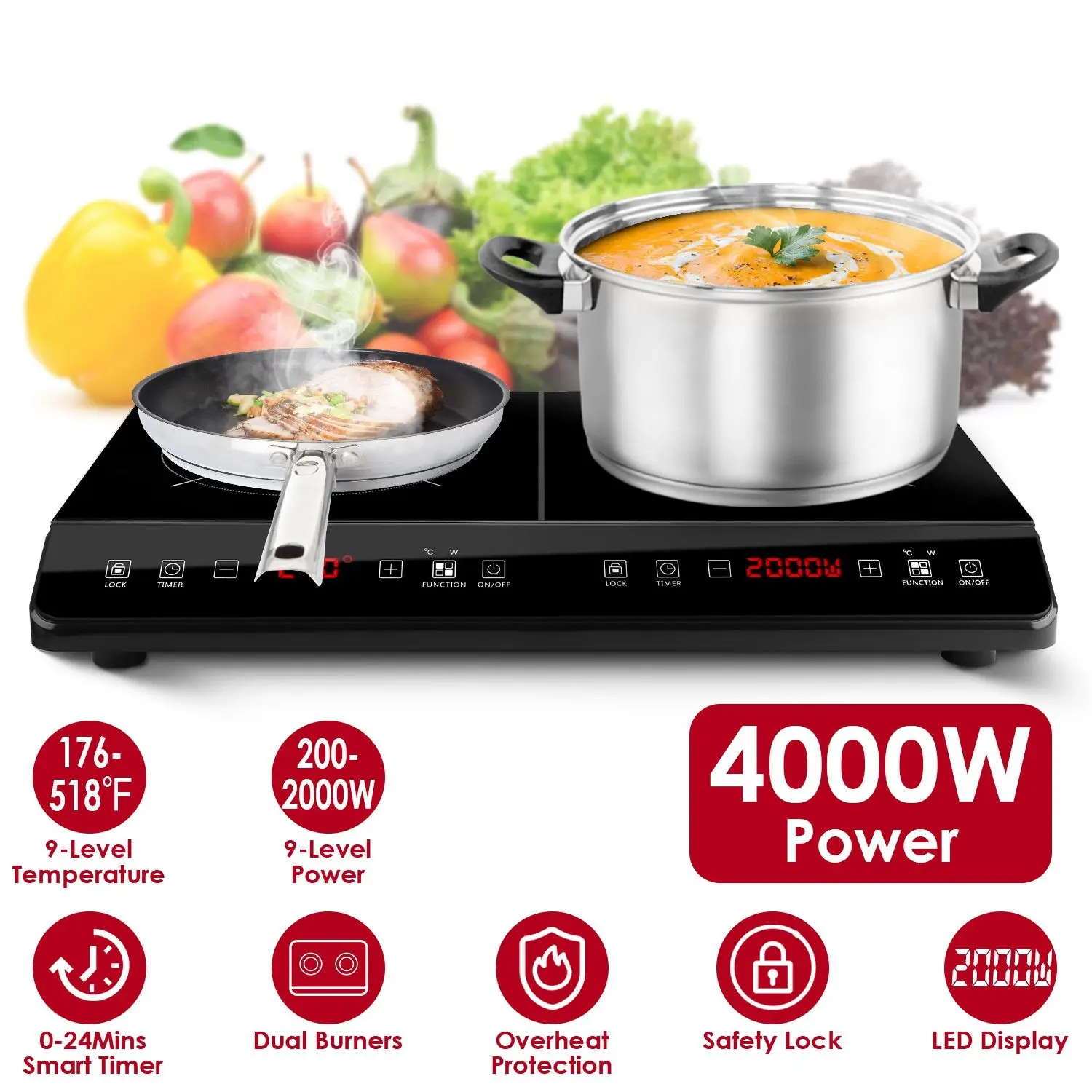 kf-A4d845669fba5468f9fb325ad7e3c922ca 4000W High Power Dual Pot Electric Stove Induction Cooktop Cooker Plate Kitchen 110V Fast Heating Durable Sturdy Cooking Stove - Image 1