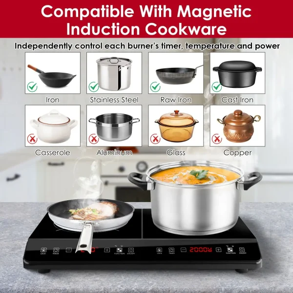 4000W High Power Dual Pot Electric Stove Induction Cooktop Cooker Plate Kitchen 110V Fast Heating Durable Sturdy Cooking Stove - Image 2