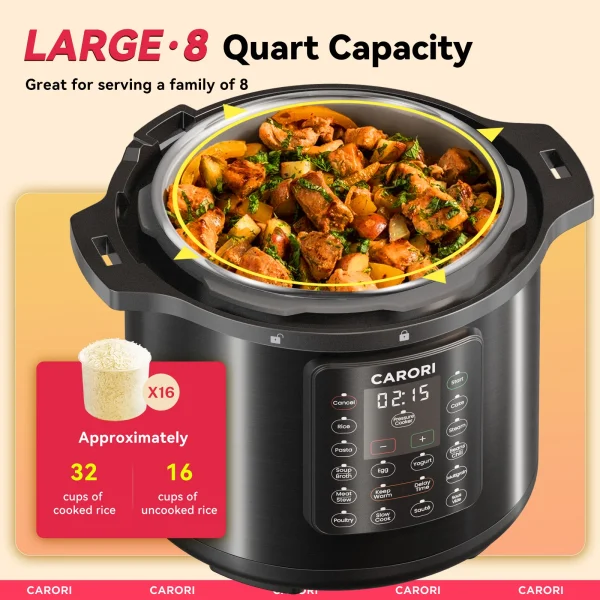 1200W 12-in-1 Electric Pressure Cooker 8Qt, Stainless Steel Pressure Cooker, Slow Cook Rice Cooker Steamer Sauté, Yogurt - Image 2