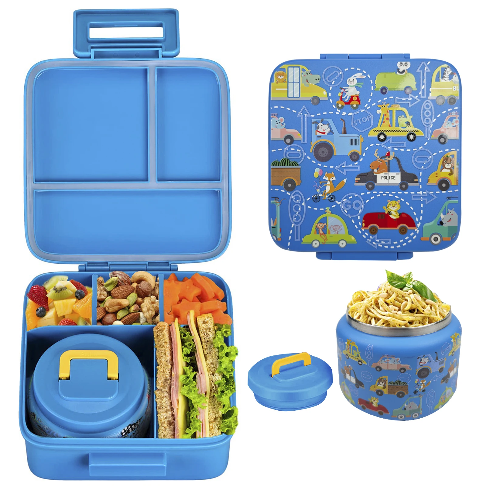 kf-Af723c191905c43658340e91fb2f61fd70 1 set Bento Lunch Box for Kids With 8oz insulated vacuum food jar, Food Containers for School,Microware&Dishwasher Safe - Image 1