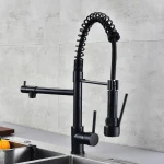 DQOK Black Brushed Spring Pull Down Kitchen Sink Faucet Hot & Cold Water Mixer Crane Tap with Dual Spout Deck Mounted - Image 4