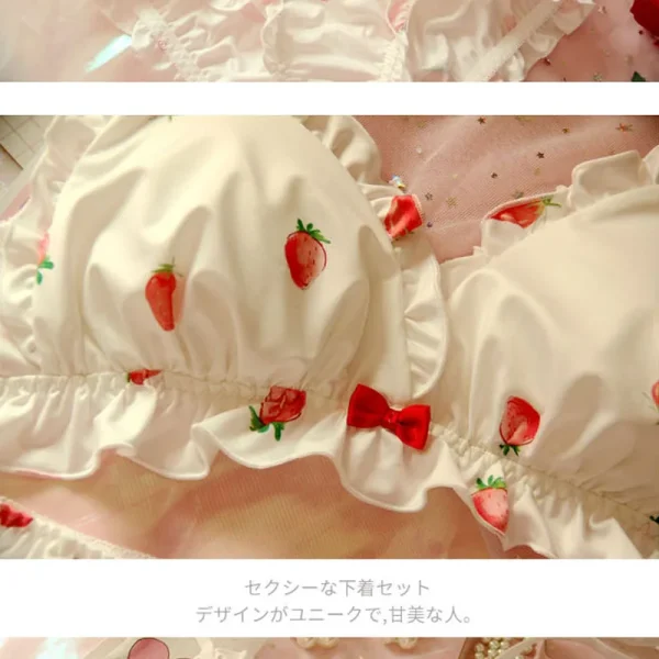 Strawberry Cute Japanese Milk Silk Bra & Panties Set Wirefree Soft Underwear Set Kawaii Lolita Bra and Panty Set Pink Lingerie - Image 2