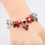 Dropshipping Hot Silver Color Disney Mickey Minnie Charm Bracelet Bangle Red Crystal Bead Bracelet DIY Gift for Women Girl - Image 5