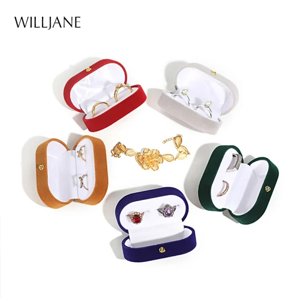 Wedding Ring Packaging Box Ear Studs Holder Velvet Engagement Couple Ring Gift Box Valentine Gift Double Rings Storage Display Case - Image 2