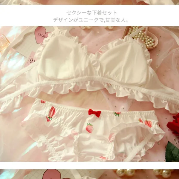 Strawberry Cute Japanese Milk Silk Bra & Panties Set Wirefree Soft Underwear Set Kawaii Lolita Bra and Panty Set Pink Lingerie - Image 3
