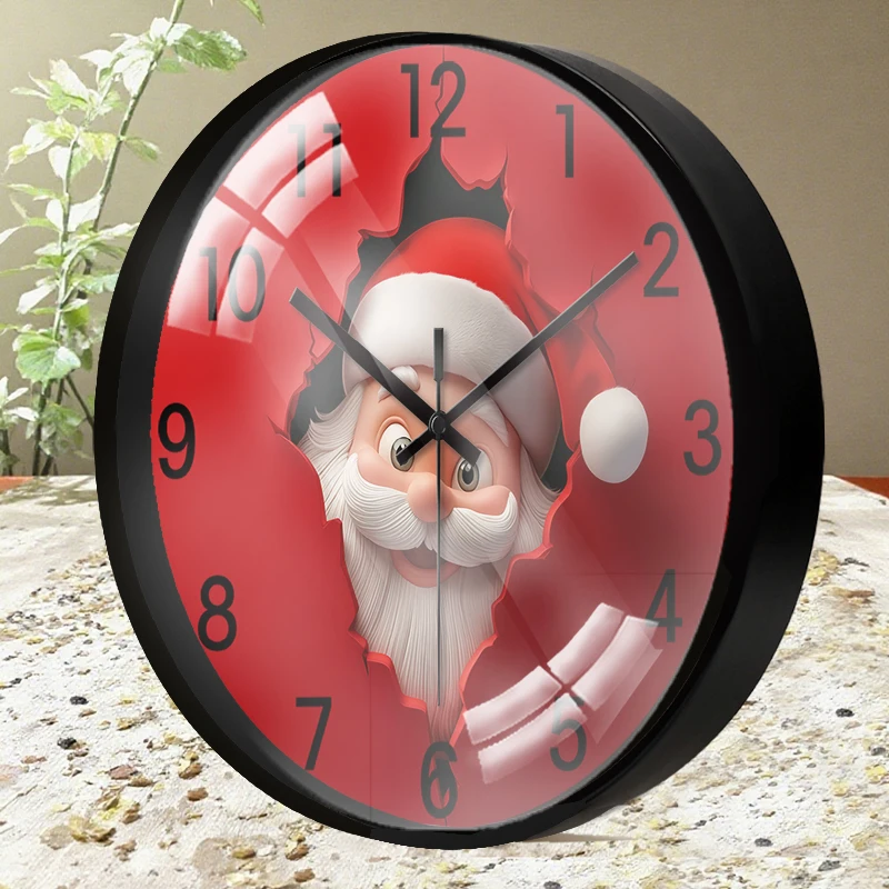 kf-S00a3003787874595bef68e861f1b3b369 Santa Claus Design Cartoon Round Silent Hanging Wall Clock, Suitable For Living Room, School,Study Room,Bedroom,Children's Gifts - Image 1