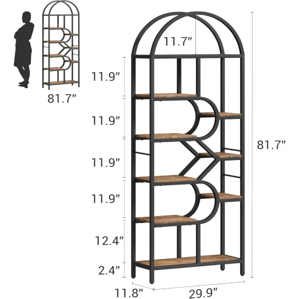 Geometric 6-Tier Metal Arched Bookshelf, 81.7 Tall Open Storage Display Rack for Unique Book Racks - Image 4