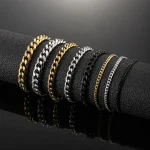 21cm Hot Trendy Cuban Chain Men Bracelet Classic Stainless Steel 3 5 7mm Width Chain Bracelet For Men Women Jewelry Party Gift - Image 3