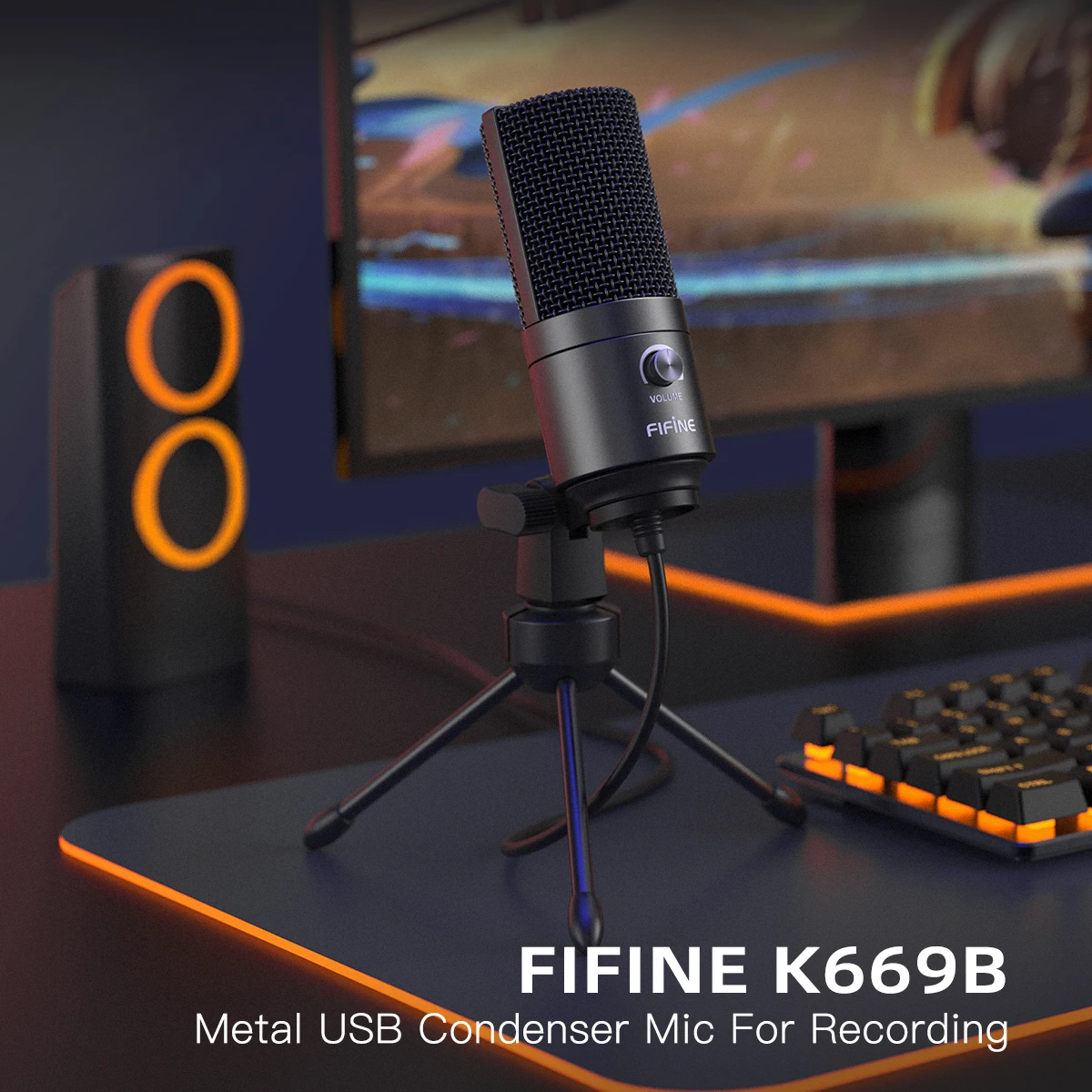 kf-S061f2e4e2bfd4ba1826d22ddfb84e88cs FIFINE USB Condenser Microphone with Gain Knob,Metal Recording Mic for Home Studio,Podcasting,Voice-over,Laptop,Windows -K669 - Image 1