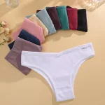 7PCS/Set Women's Waffle Cotton Panty Sexy V Waist Brazilian Panties Female Breathable Soft Underwear Solid Stretch Lingerie - Image 3