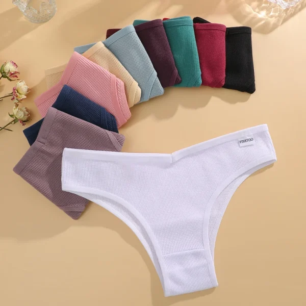 7PCS/Set Women's Waffle Cotton Panty Sexy V Waist Brazilian Panties Female Breathable Soft Underwear Solid Stretch Lingerie - Image 3