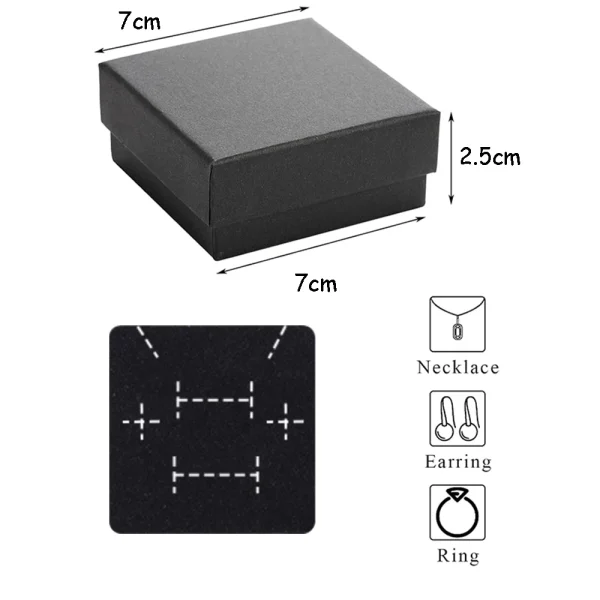 32Pcs-7x7x2.5cm Black Kraft Jewelry Gift Box Cardboard Ring Necklace Earring Packaging Organizer Boxes Case With Sponge Inside - Image 2