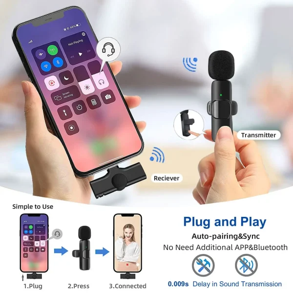Lavalier Microphone 2.4G Wireless Portable Audio Video Recording Mini Mic for iPhone Android Live Broadcast Gaming Phone - Image 3