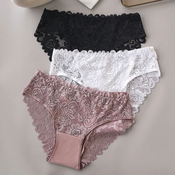 3PCS/Set Luxury Floral Embroidery Lace Panty for Women Briefs Sexy Hollow Lingerie Female Underwear Ladies Breathable Underpants - Image 2