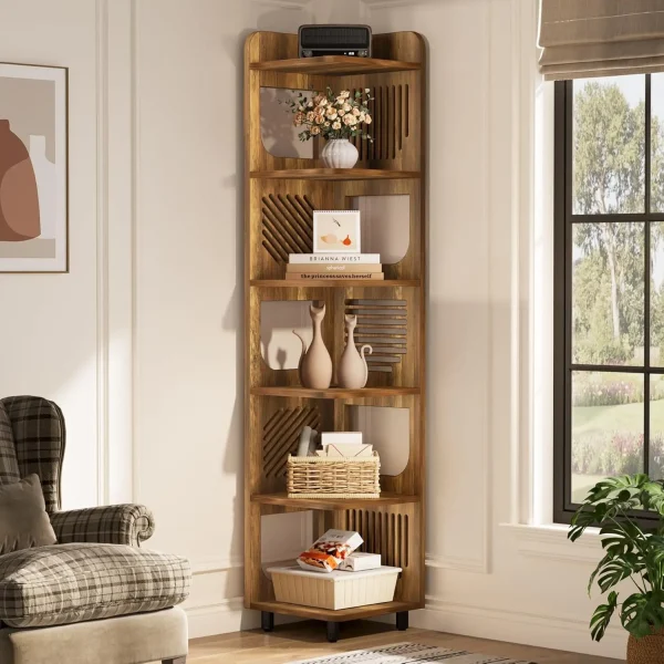Corner Shelf,Narrow Corner Bookshelf,Freestanding Corner Display Storage Shelf Organizer for Living Room, Kitchen, Office - Image 6