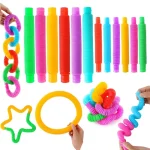 8 Pcs Colorful PopTelescopic Tube Stretching Corrugated Tube Children Adult Stress Relief Toy - Image 3