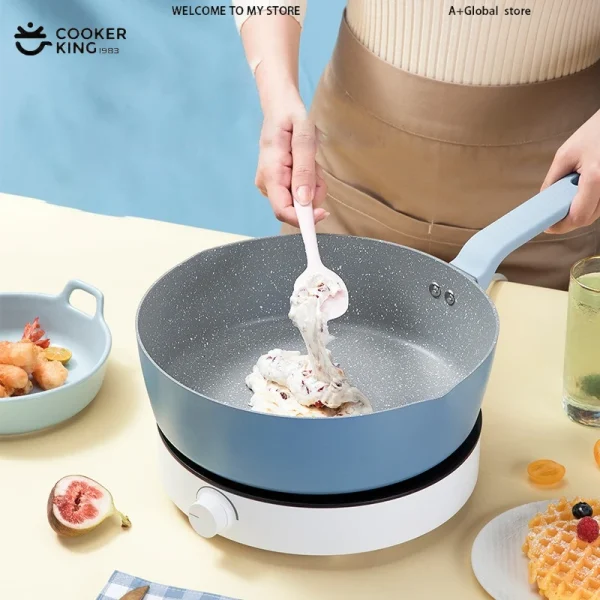 COOKER KinG Non-stick Deep Frying Pan Aluminum Medical Stone Coating Soup Pot Skillet with Stay Cool Handle Kitchen Cooking Pots - Image 2