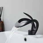 Golden/White Bathroom Basin Faucet Black Bathroom Faucet Brass Creative Grey Sink Mixer Tap Hot & Cold Waterfall Basin Faucet - Image 3