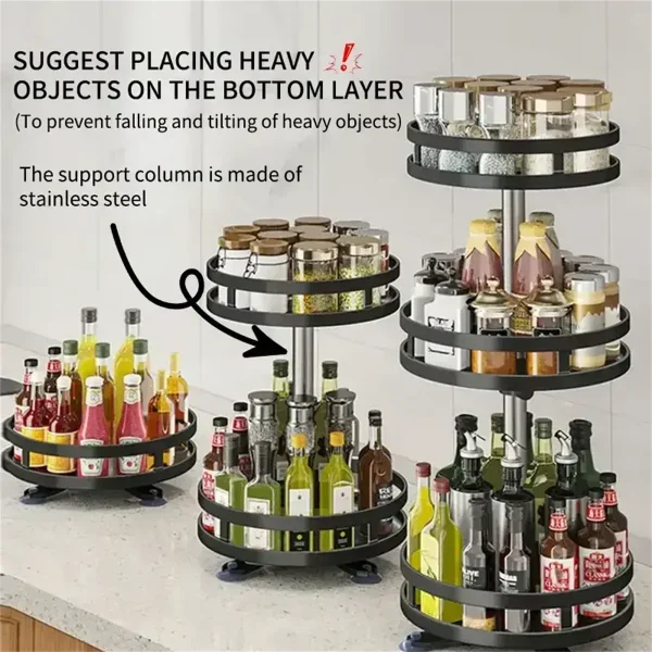 360°Rotation Spice Kitchen Rack Organizer Jar Cans For Kitchen Accessories Non-Skid Carbon Steel Storage Tray For Seasonings And Spices - Image 4