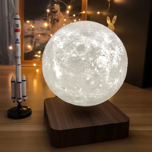 Magnetic Floating Rotating Moon Lamp with Wooden Base, 3 Color Temperature LED Night Lights of Print 3D for Unique Gifts, Room - Image 5