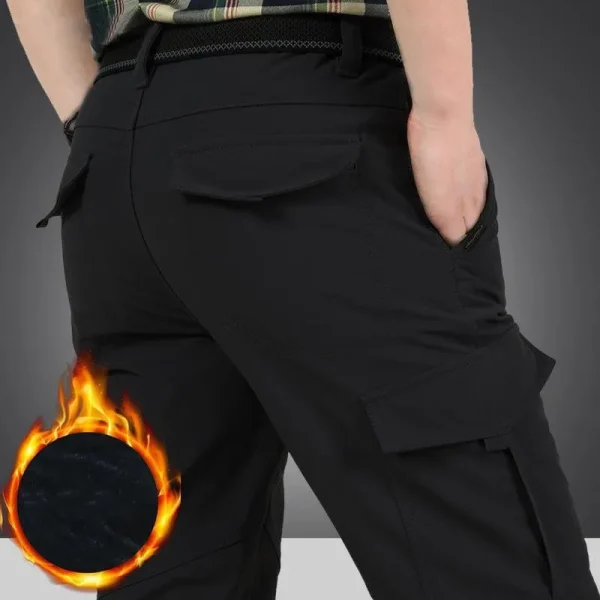 Winter Warm Stretch Pants Men Thick Fleece Linner Outdoor SoftShell Waterproof Thermal Hiking Pants Cargo Casual Long Pant - Image 2