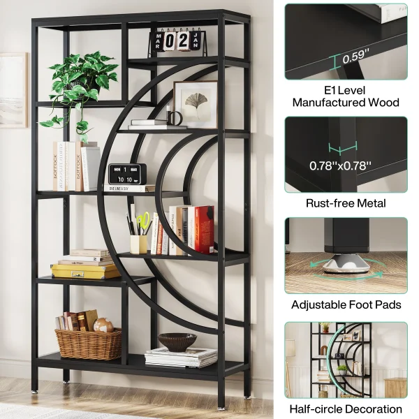 Tribesigns 71 inches Geometric Bookcase, 8-Tiers Bookshelves, Rustic Bookcase with Metal Frame, Freestanding Open Shelving - Image 5