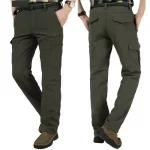 Winter Warm Stretch Pants Men Thick Fleece Linner Outdoor SoftShell Waterproof Thermal Hiking Pants Cargo Casual Long Pant - Image 3