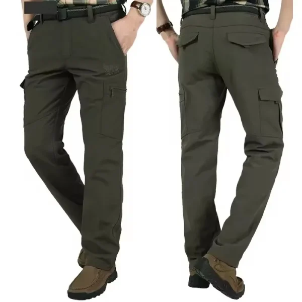 Winter Warm Stretch Pants Men Thick Fleece Linner Outdoor SoftShell Waterproof Thermal Hiking Pants Cargo Casual Long Pant - Image 3