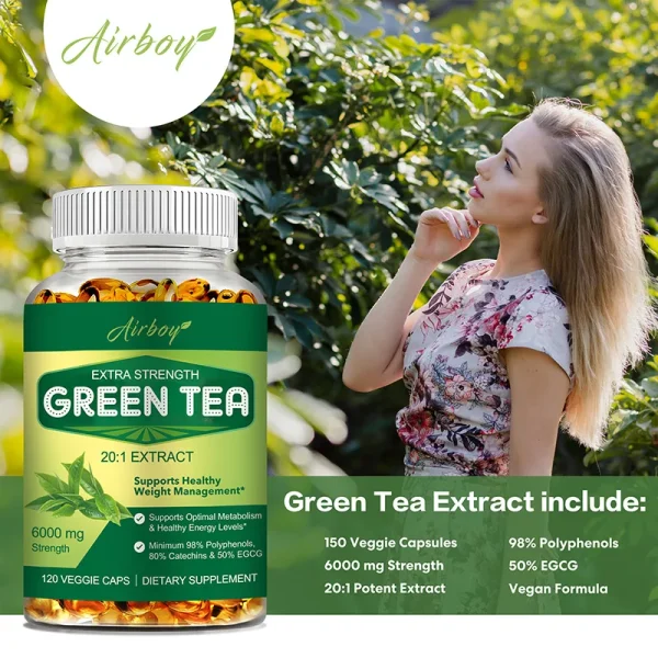 Green Tea Capsules - with 98% Polyphenols, 50% EGCG - Burns Fat, Boosts Metabolism, Appetite Suppressant, Antioxidant - Image 4
