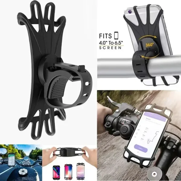 360 Rotatable Mobile Phone Bicycle Motorcycle Holder Bike Safe Bracket Silicone Support Silicone Pull Type For All Phone Stand - Image 2