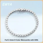 EWYA GRA Certified D Color 2-3mm Full Moissanite Tennis Bracelet For Women S925 Silver Plated 18K Bubble Diamond Link Bracelets
