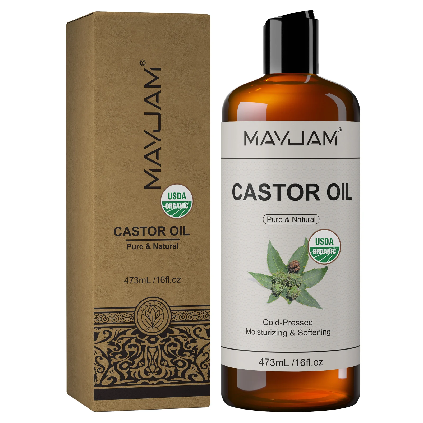 kf-S1cb9e5cc127346998457d6e3bcfbf765W Organic Castor Oil Cold Pressed Massage Body Moisturizes Skin Nourish Hair Eyelash Nail Growth 16fl.oz Pure Natural Carrier Oil - Image 1