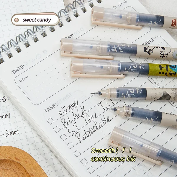 6pcs Direct Ink Rollerball Pens, 0.5mm Fine Point Black Quick-Dry Smooth Writing Pens for Exams, Note Taking, Office & Study Sup - Image 2
