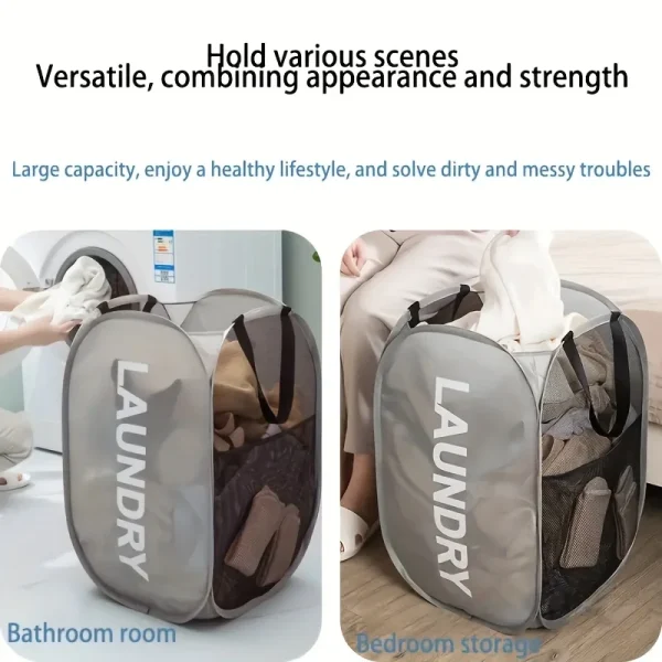 1 Piece, Available in Two Colors, Letter-Style Laundry Basket with Handle, Bathroom Dirty Clothes Basket, Storage Box, Dormitory Storage Basket, Foldable, Space-Saving, Reusable - Image 3