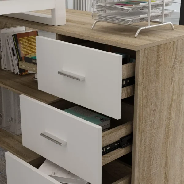 Home Office Computer Desk Corner Table with 3 Drawers and 2 Shelves, 55 Inch Large L Shape Study Writing Desk with Storage - Image 2