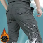 Winter Warm Stretch Pants Men Thick Fleece Linner Outdoor SoftShell Waterproof Thermal Hiking Pants Cargo Casual Long Pant