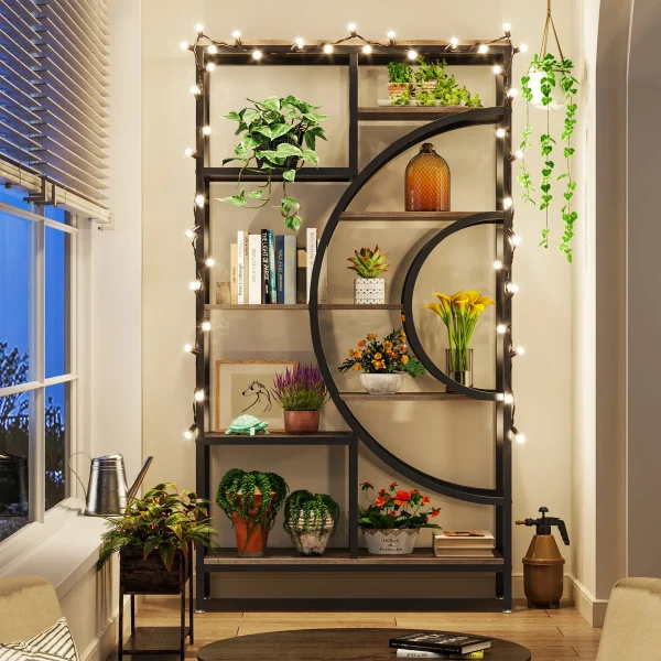 Tribesigns 71 inches Geometric Bookcase, 8-Tiers Bookshelves, Rustic Bookcase with Metal Frame, Freestanding Open Shelving - Image 4