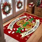 Winter Christmas Floor Mat Anti Slip Soft Washable Indoor and Outdoor Mats Gingerbread and Snowflake Design Home Decoration - Image 3