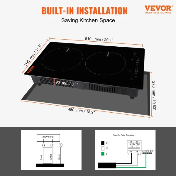 SucceBuy 2 Burners Electric Induction Cooktop Stove Hob Built-in Burner Cooker Sensor Touch Control Magnetic Cooker Hot Plate - Image 3