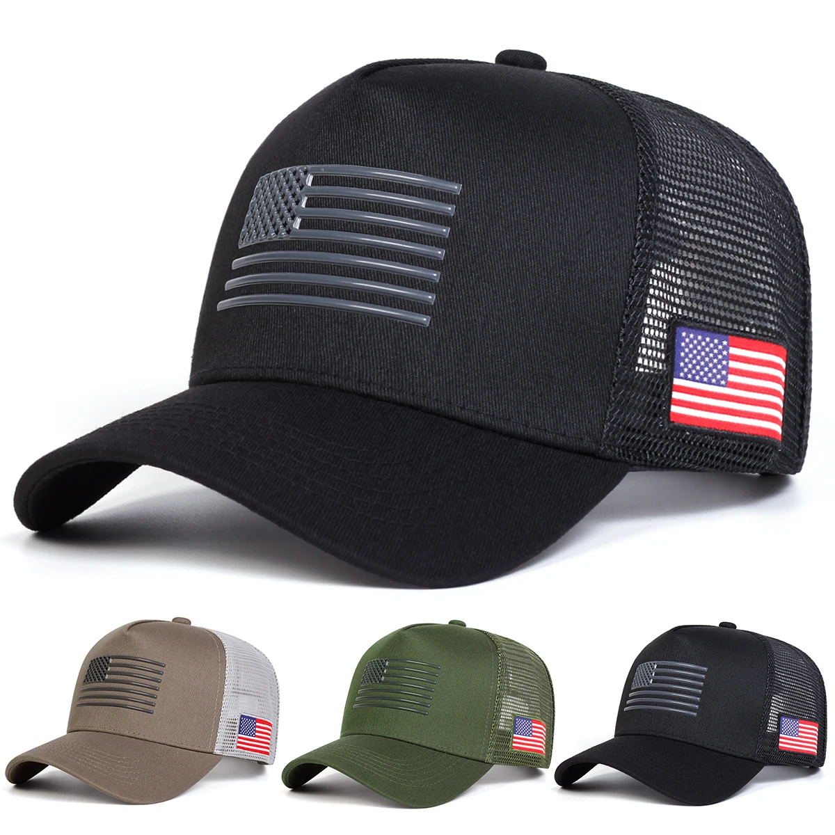 kf-S225186e587ca4e0386685c5d73966ceev Unisex American Flag Embroidery Baseball Net Caps Spring and Summer Outdoor Adjustable Casual Hats Sunscreen Hat Sports Cap - Image 1