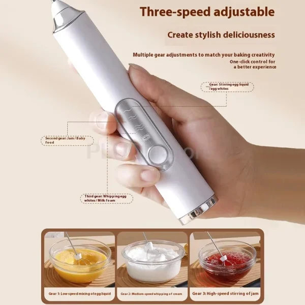 Portable milk frother, handheld egg beater, USB milk coffee cream stick, 3-speed cream and butter mixer, multifunctional mixer - Image 3