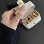 1pc Mini Portable Small Jewelry Storage Bag Travel Simple Leather Ring Necklace Earrings Storage Gift Box Organizer Display Gift Box - Image 4