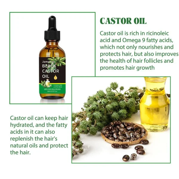 Black Castor Oil Healthy Organic Castor Oil Improves Hair Line Toughness Nourishes The Body Skin Hair Massage Moisturizing 60ml - Image 3