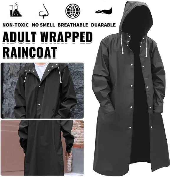 Men's Reusable EVA Long Raincoat, Windproof Waterproof Trench Coat for Hiking Fishing Dog Walking Outdoor - Image 2
