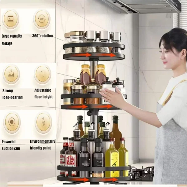 360°Rotation Spice Kitchen Rack Organizer Jar Cans For Kitchen Accessories Non-Skid Carbon Steel Storage Tray For Seasonings And Spices - Image 2