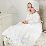2025 Kids Girls Clothes Christening Birthday Outfits White Infant Princess Dress Baptism Baby Girls Matching Lace with Hat 1-3y