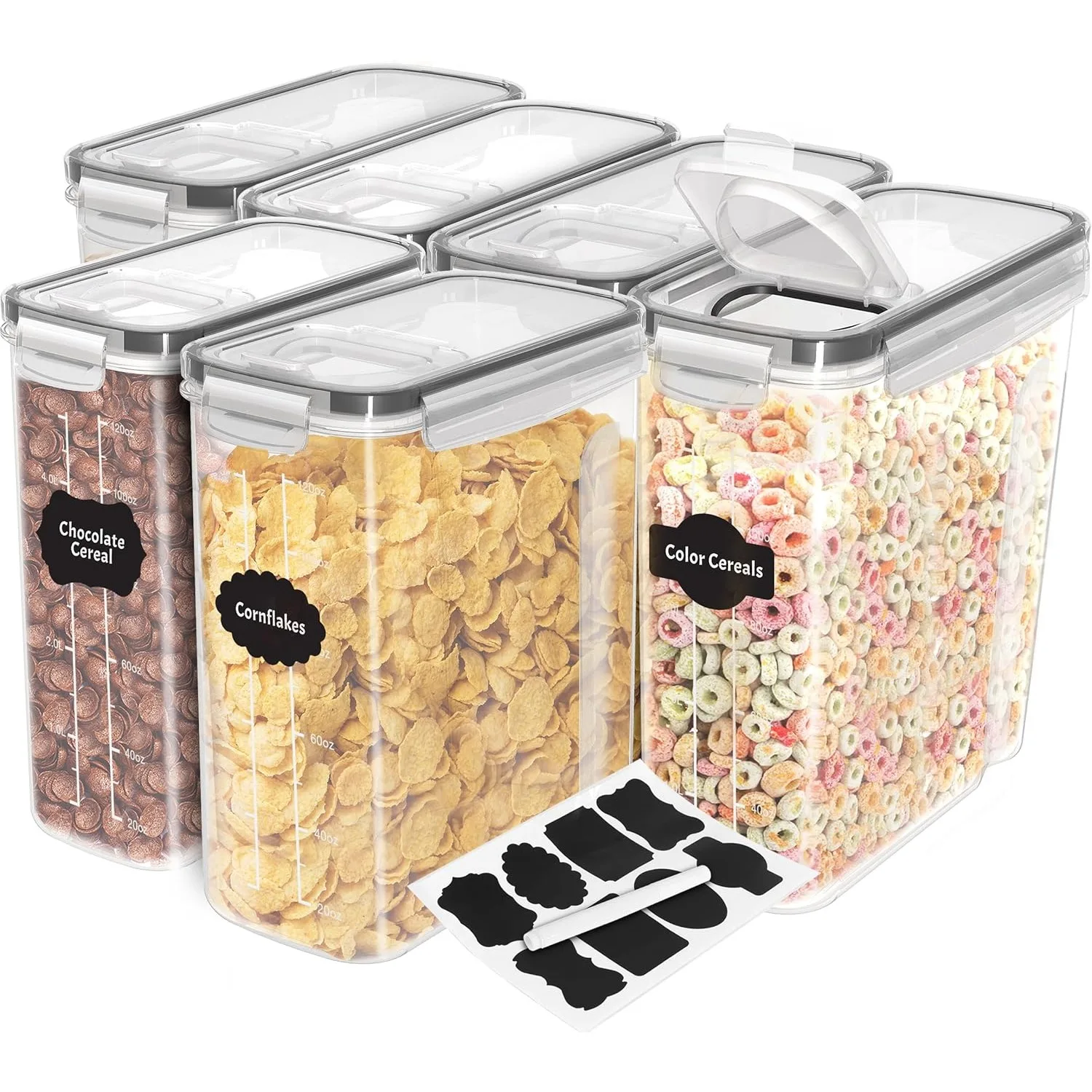 kf-S2fe18c0d202b419ba04231ce2ea7d61br Cereal Containers Storage - Liter Airtight Food Storage Containers & Cereal Dispenser (Clear, 4 Liter Pack of 6) - Image 1